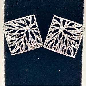 Vintage Sterling Silver Abstract Dendrite Square Earrings